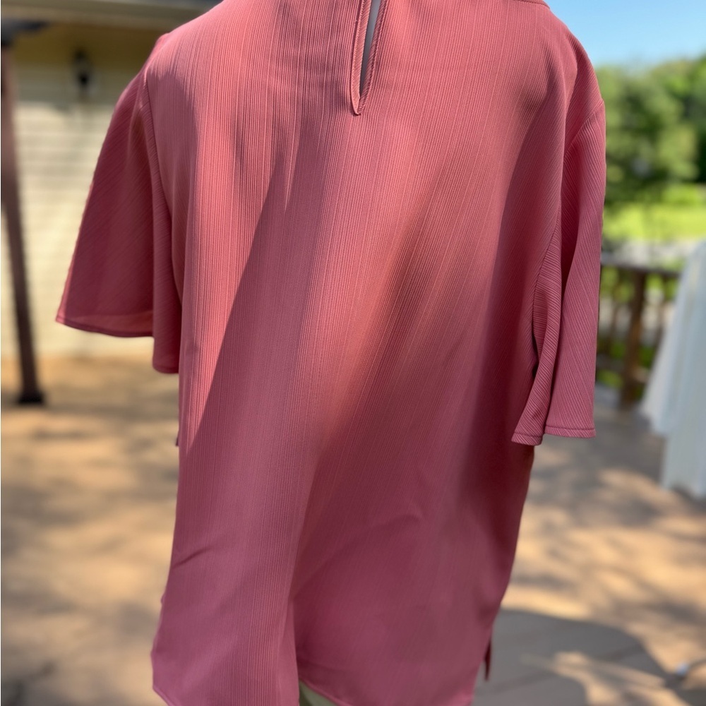 Liz Clairborne Short Sleeve Pink Blouse Size L Flutter Sleeves - Picture 9 of 10